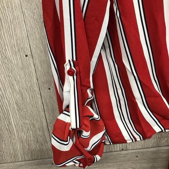 Red Striped Tie Front Button Up Adjustable BB793 - Picture 6 of 8